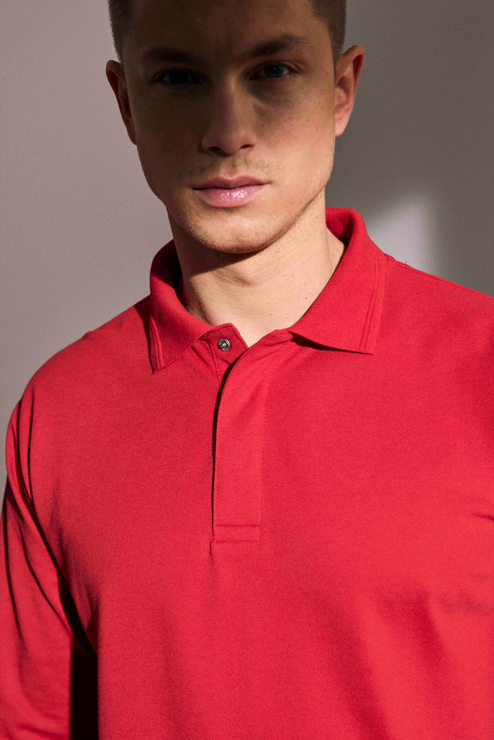 Polo PRO Wear manica lunga | bottoni a pressione - Rosso