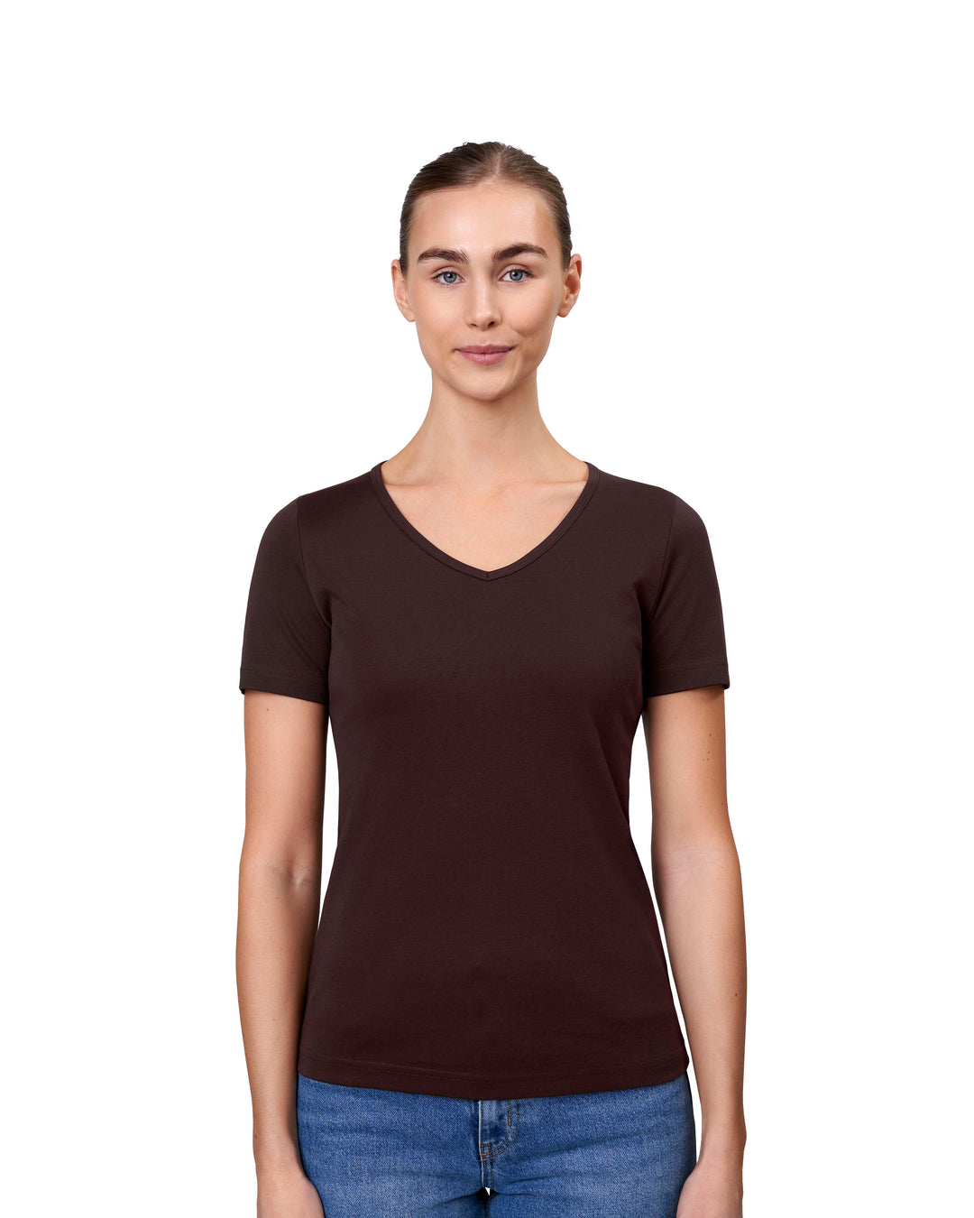 T-shirt interlock | scollo V | donna - Dark bordeaux