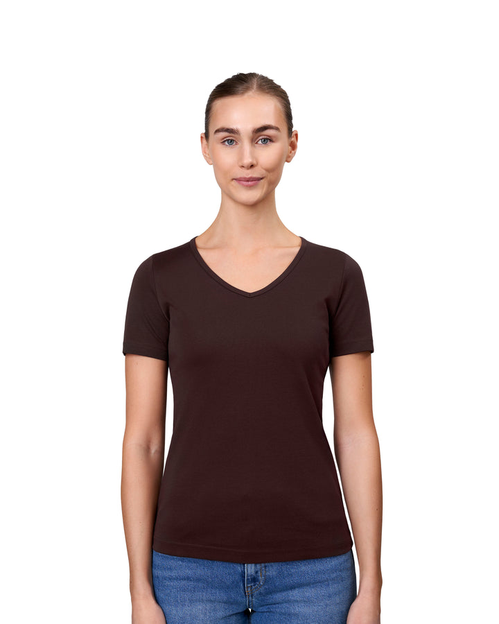T-shirt interlock | scollo V | donna - Dark bordeaux