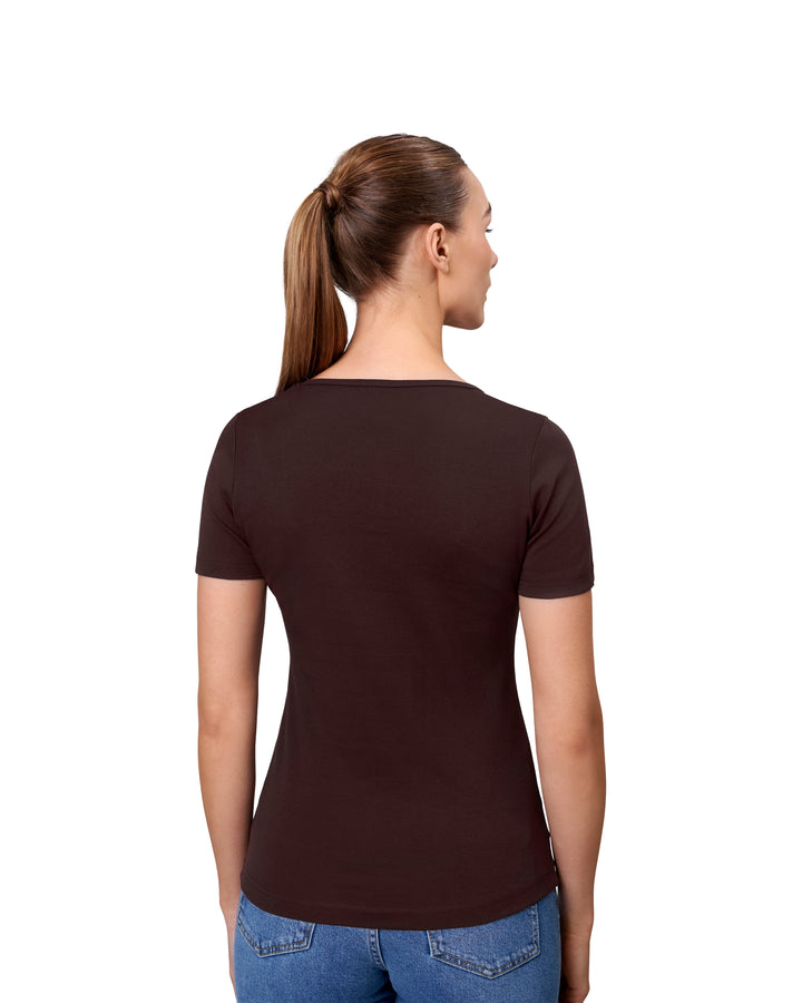 T-shirt interlock | scollo V | donna - Dark bordeaux