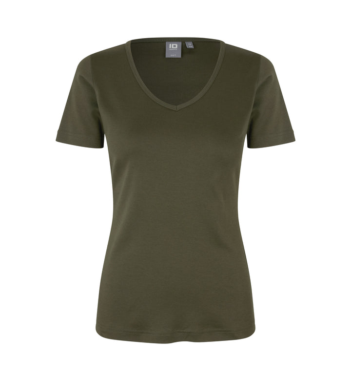 T-shirt interlock | scollo V | donna - Oliva