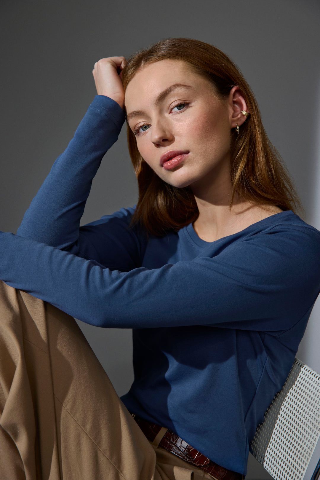 T-shirt interlock | manica lunga | donna - Indaco