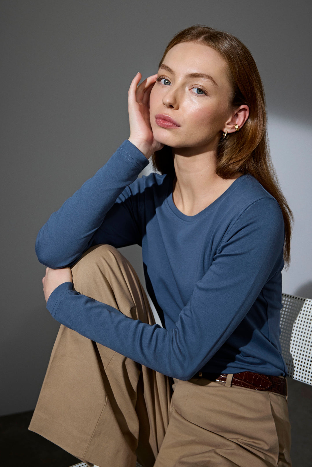 T-shirt interlock | manica lunga | donna - Indaco