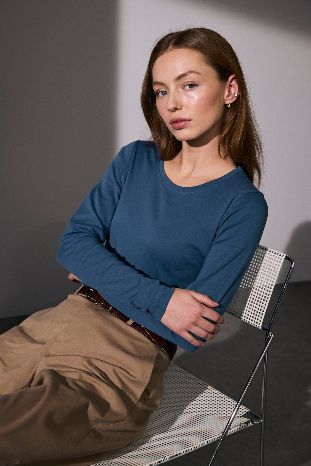 T-shirt interlock | manica lunga | donna - Indaco