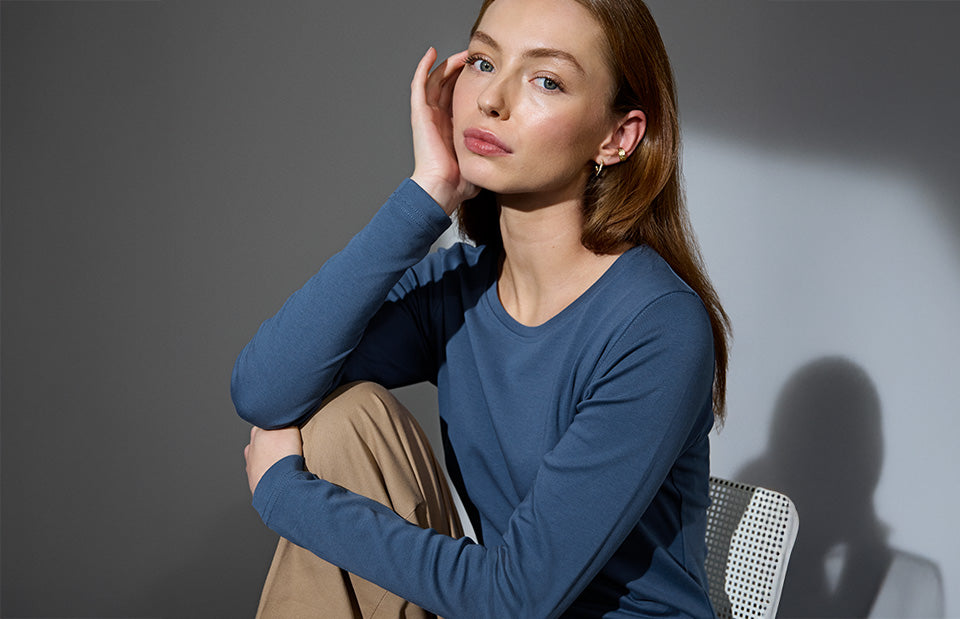 T-shirt interlock | manica lunga | donna - Indaco