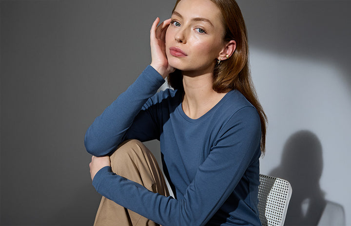 T-shirt interlock | manica lunga | donna - Indaco