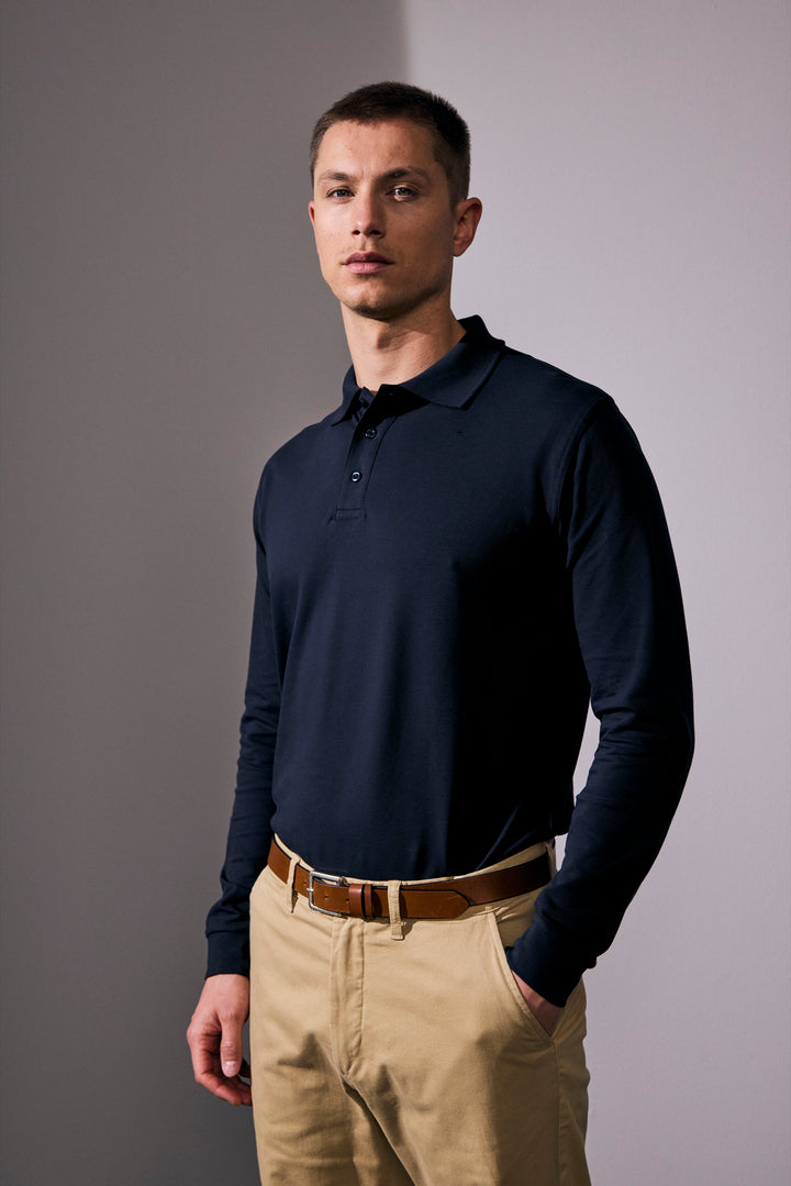 Polo manica lunga | stretch - Blu navy