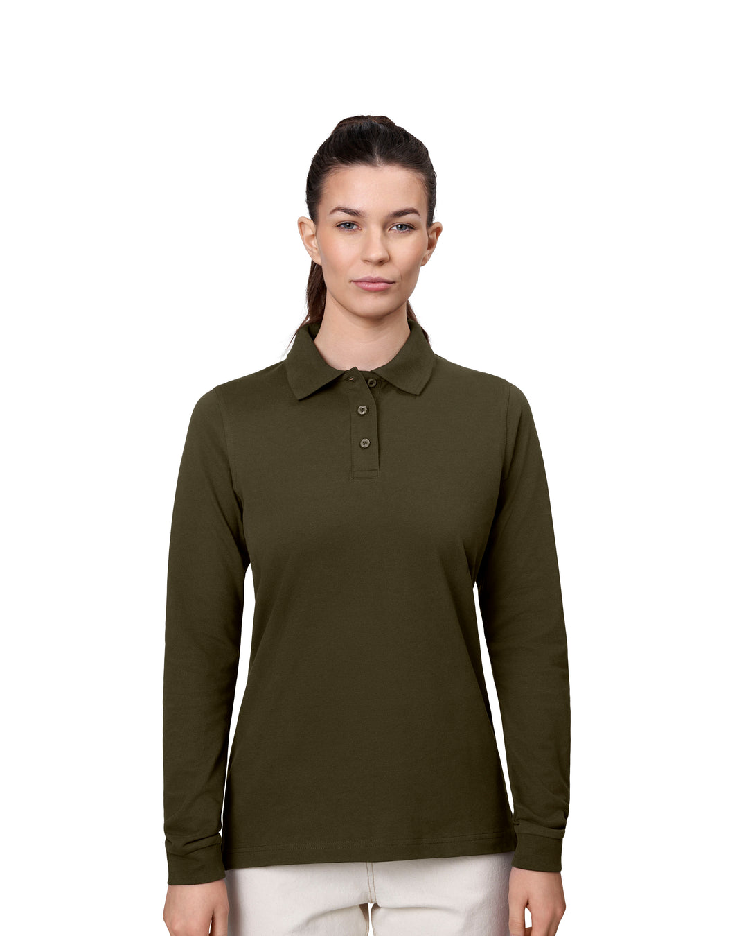 Polo manica lunga | stretch | donna - Oliva