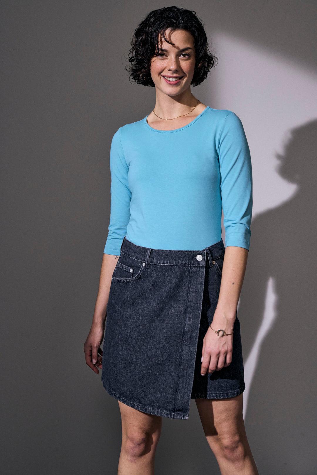 T-shirt stretch | manica ¾ | donna - Dusty aqua