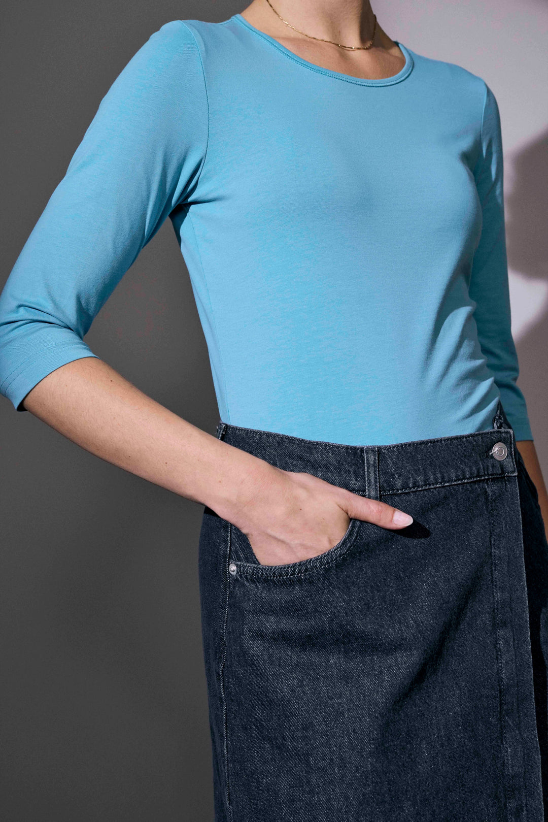 T-shirt stretch | manica ¾ | donna - Dusty aqua