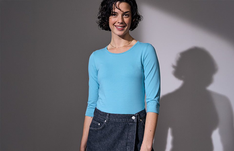 T-shirt stretch | manica ¾ | donna - Dusty aqua