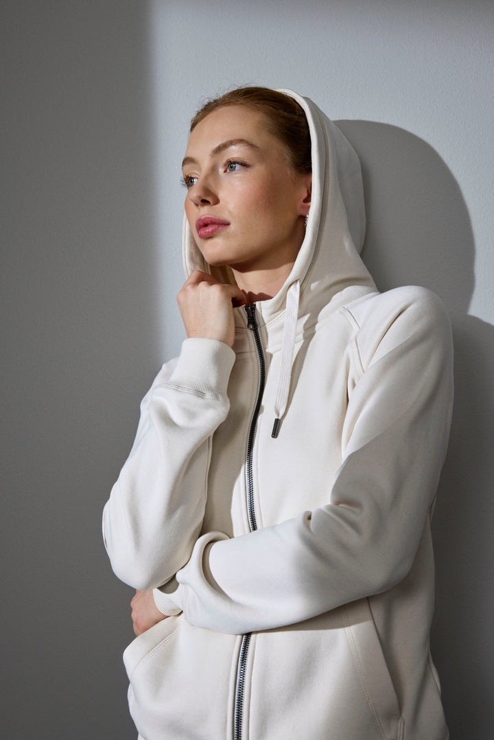 Hoodie CORE | zip | donna - Bianco panna