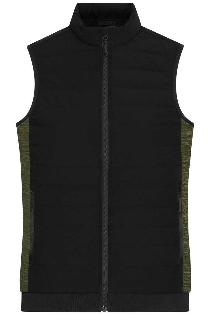 Ladies' Padded Hybrid Vest - black/olive-melange