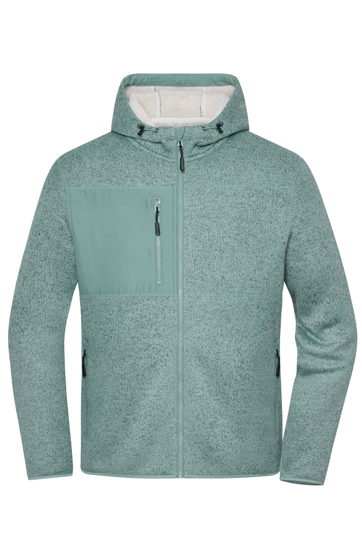 Workwear Knitted Fleece Jacket - foggy-green-melange/nature