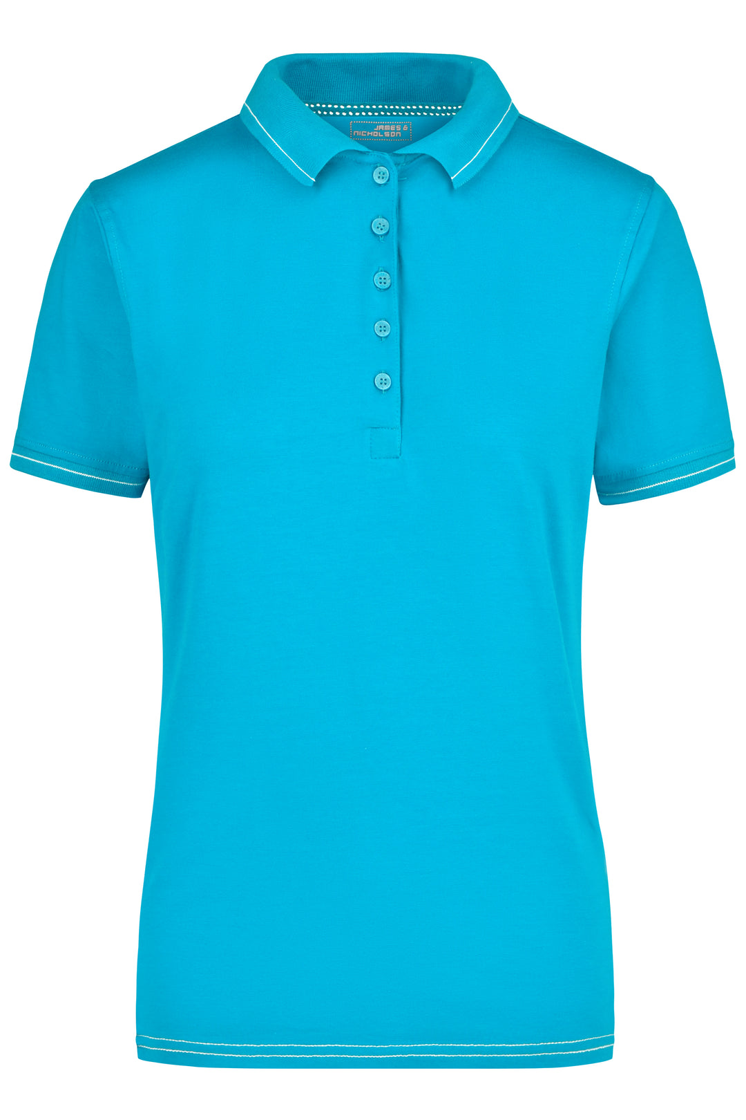 Ladies' Elastic Polo - aqua/white