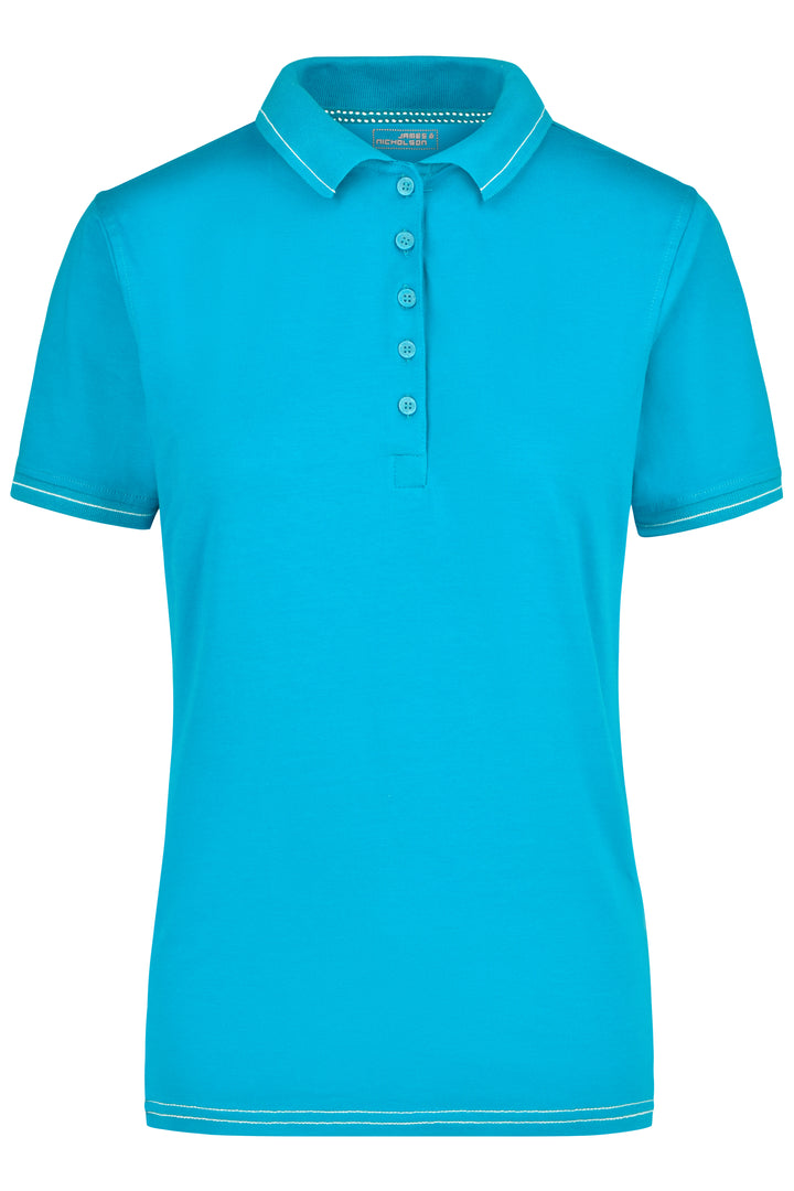 Ladies' Elastic Polo - aqua/white