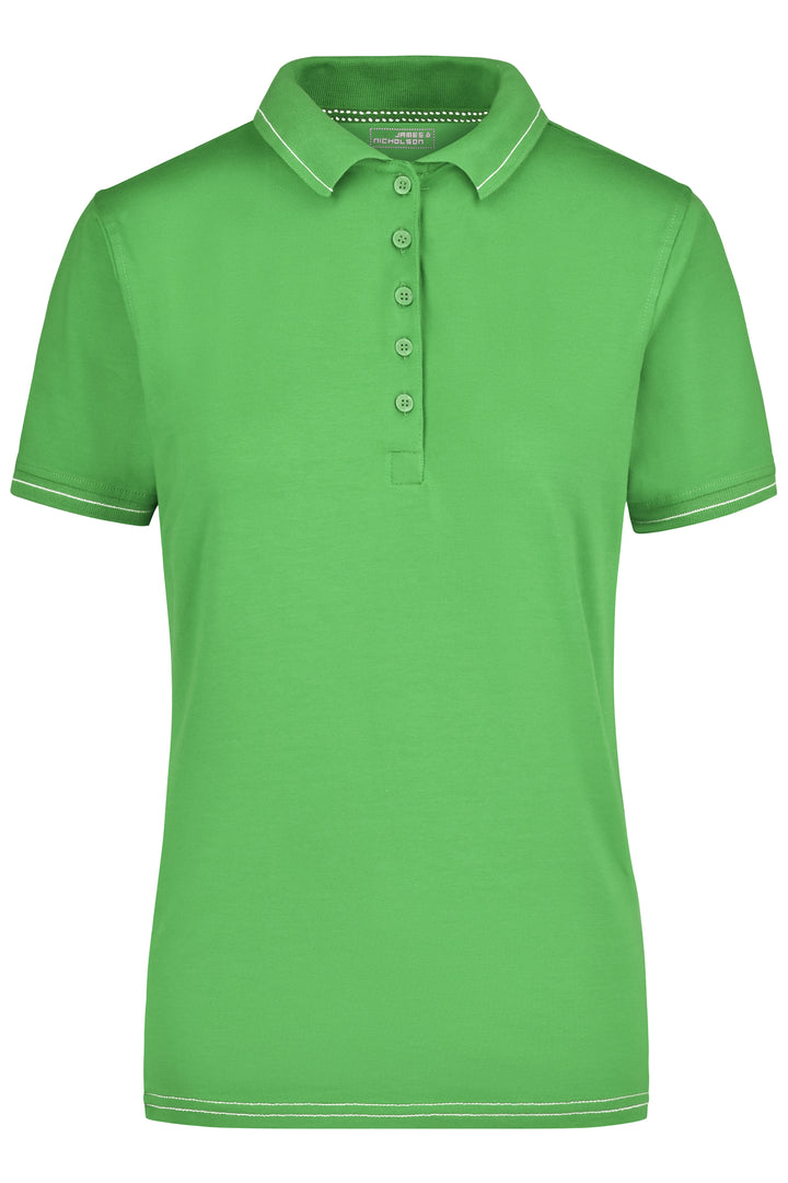 Ladies' Elastic Polo - lime-green/white