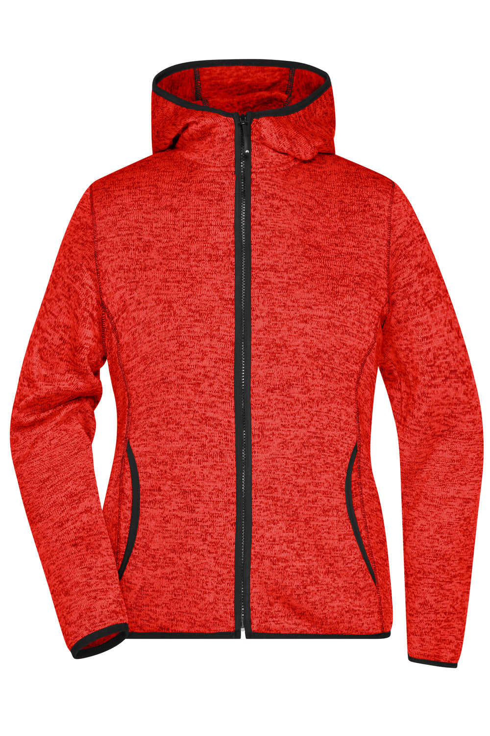 Ladies' Knitted Fleece Hoody - red-melange/black