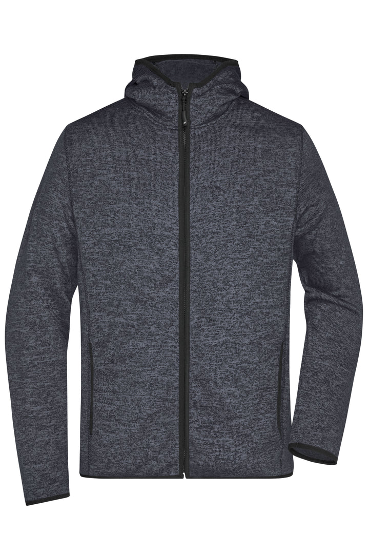 Men's Knitted Fleece Hoody - dark-melange/black