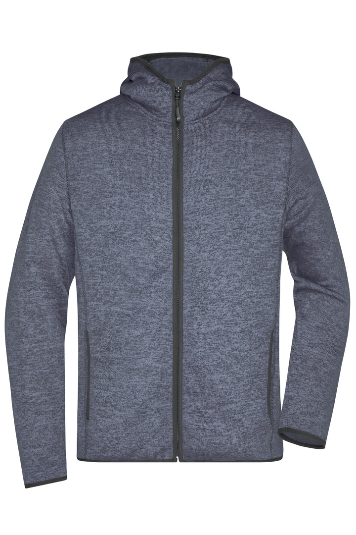 Men's Knitted Fleece Hoody - denim-melange/black