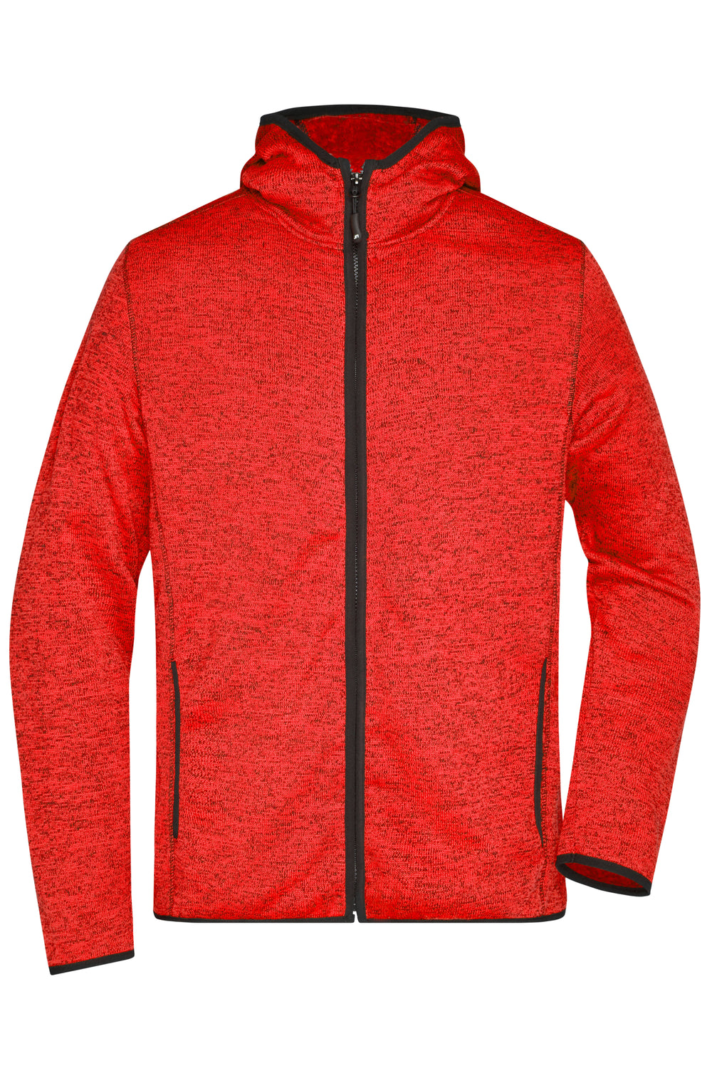 Men's Knitted Fleece Hoody - red-melange/black