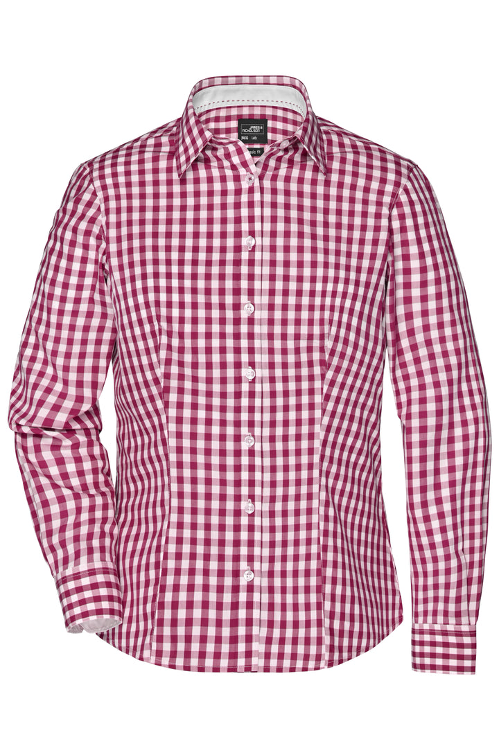 Ladies' Checked Blouse - bordeaux/white