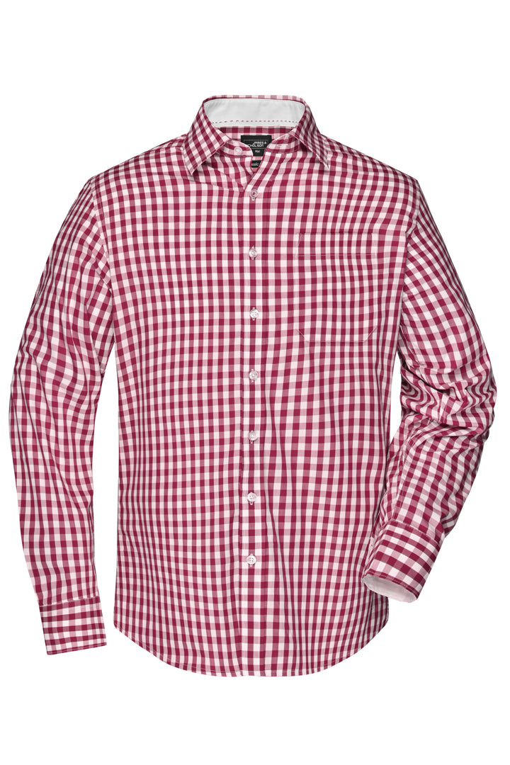 Men's Checked Shirt - bordeaux/white