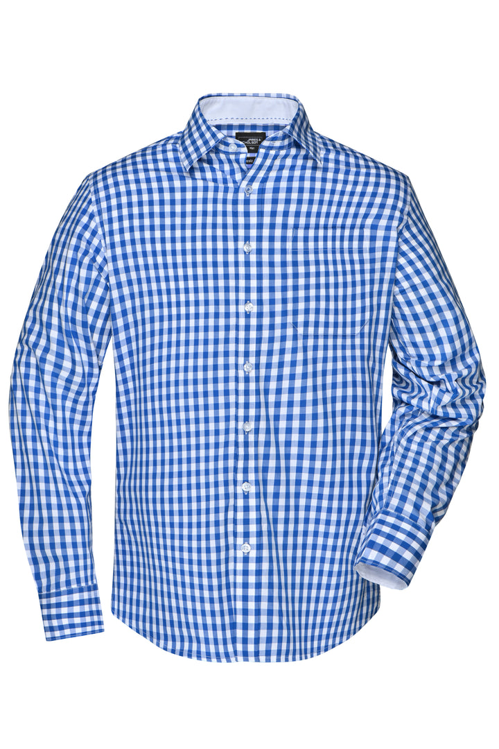 Men's Checked Shirt - royal/white