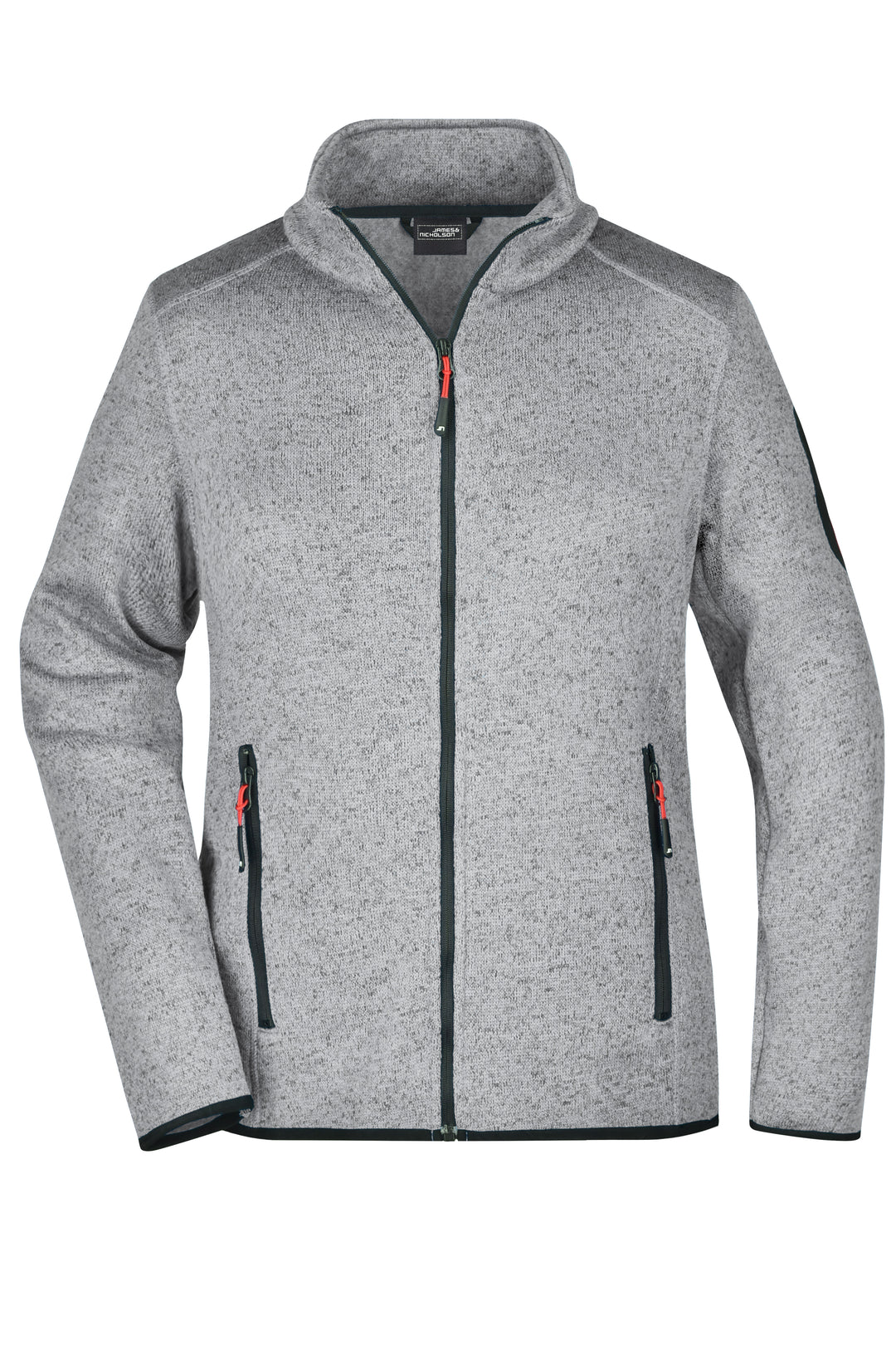 Ladies' Knitted Fleece Jacket - light-grey-melange/red