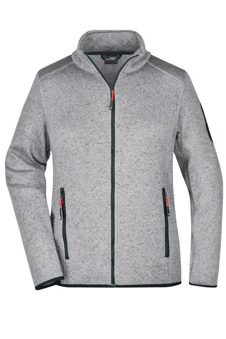 Ladies' Knitted Fleece Jacket - light-grey-melange/red