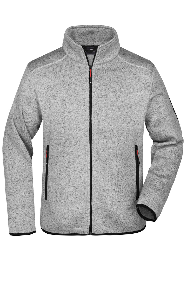 Men's Knitted Fleece Jacket - light-grey-melange/red