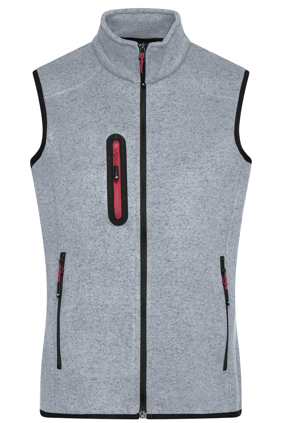 Ladies' Knitted Fleece Vest - light-grey-melange/red