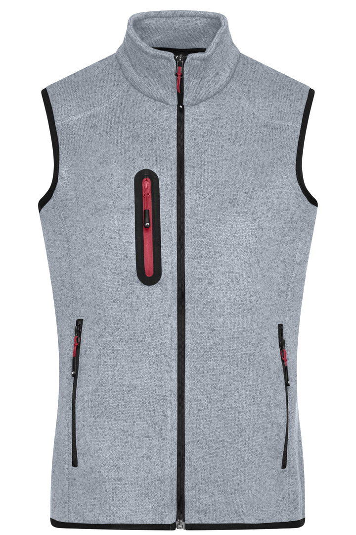 Ladies' Knitted Fleece Vest - light-grey-melange/red