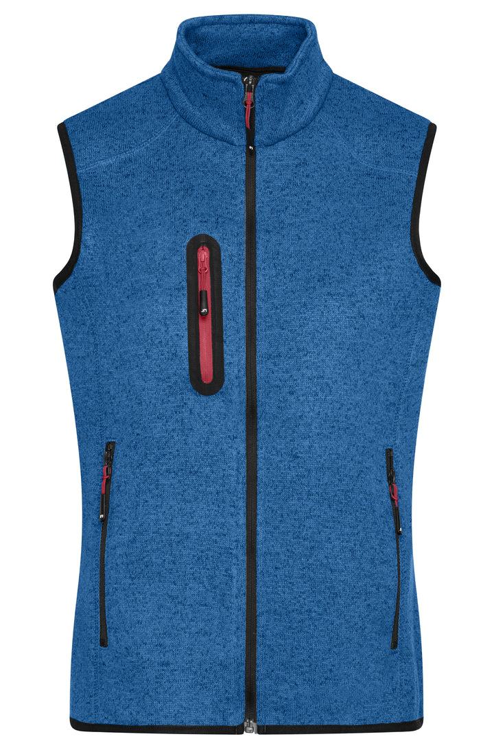 Ladies' Knitted Fleece Vest - royal-melange/red