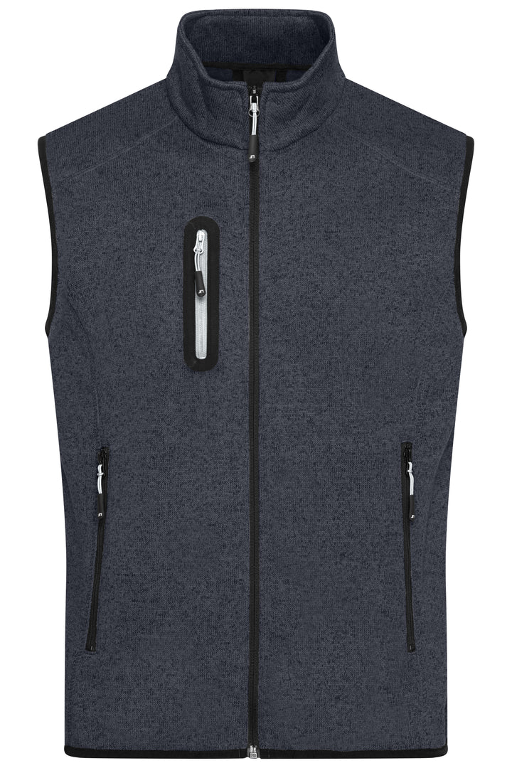 Men's Knitted Fleece Vest - dark-grey-melange/silver