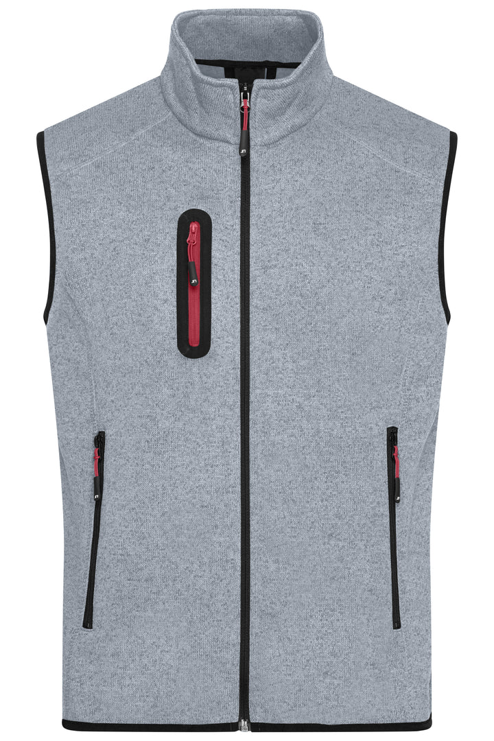 Men's Knitted Fleece Vest - light-grey-melange/red