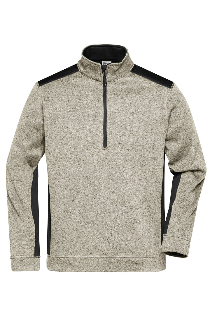 Men's Knitted Workwear Fleece Half-Zip - STRONG - - stone-melange/black