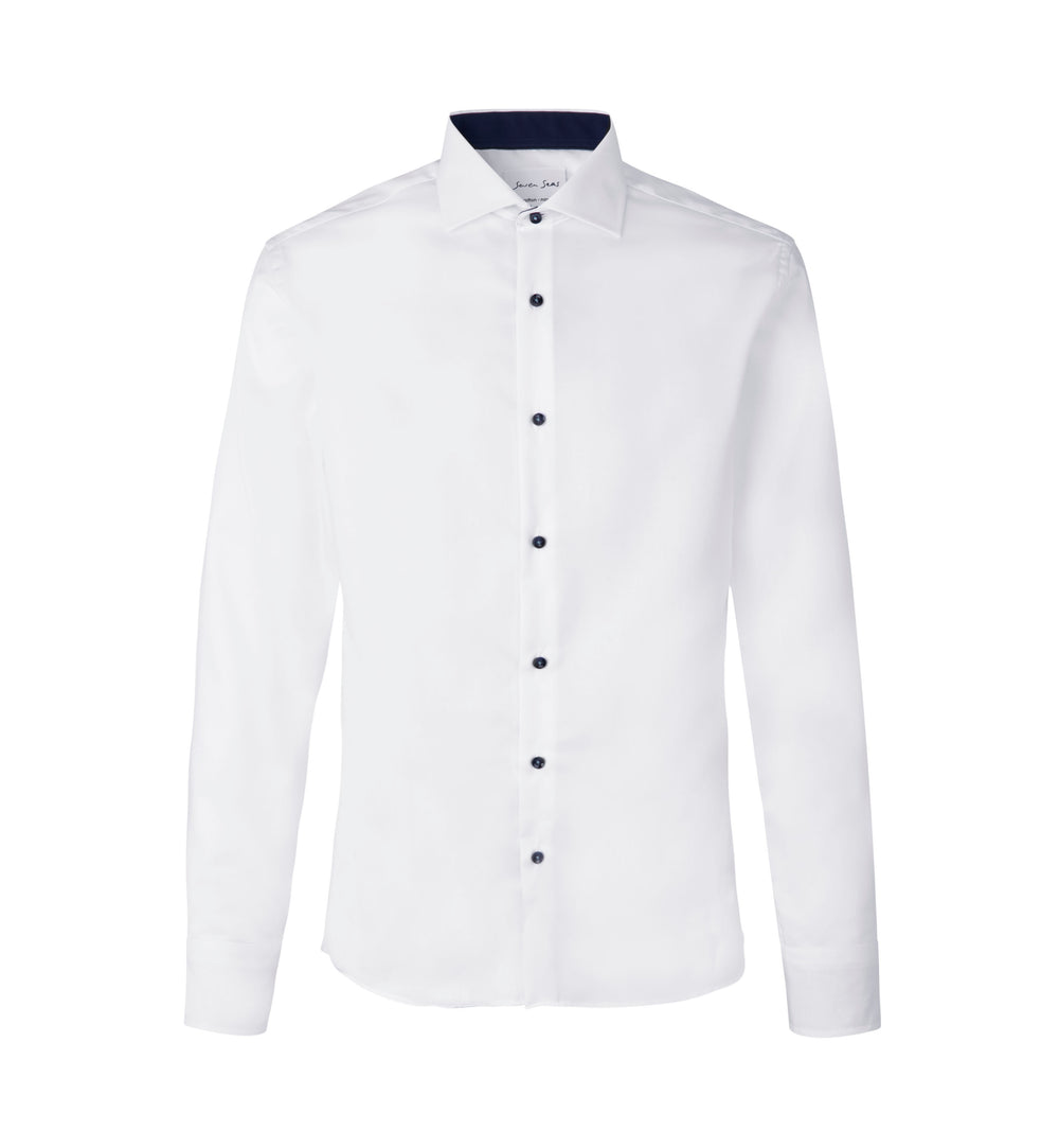 SEVEN SEAS Fine Twill Contrast | slim - Bianco
