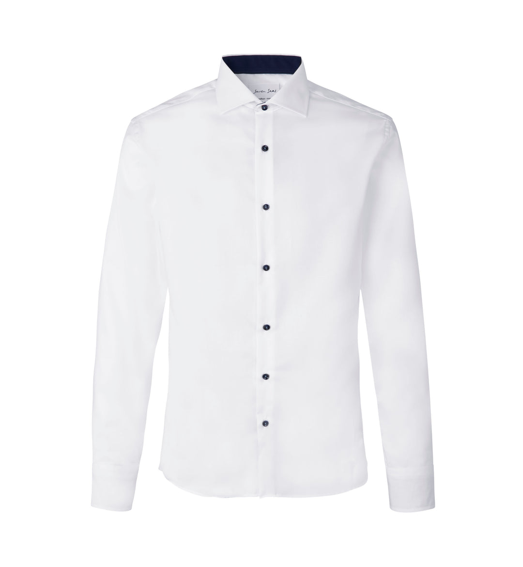 SEVEN SEAS Fine Twill Contrast | slim - Bianco