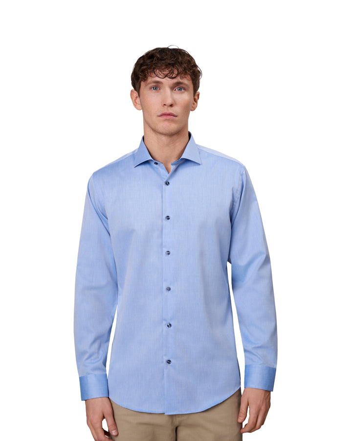 SEVEN SEAS Fine Twill Contrast | slim - Azzurro