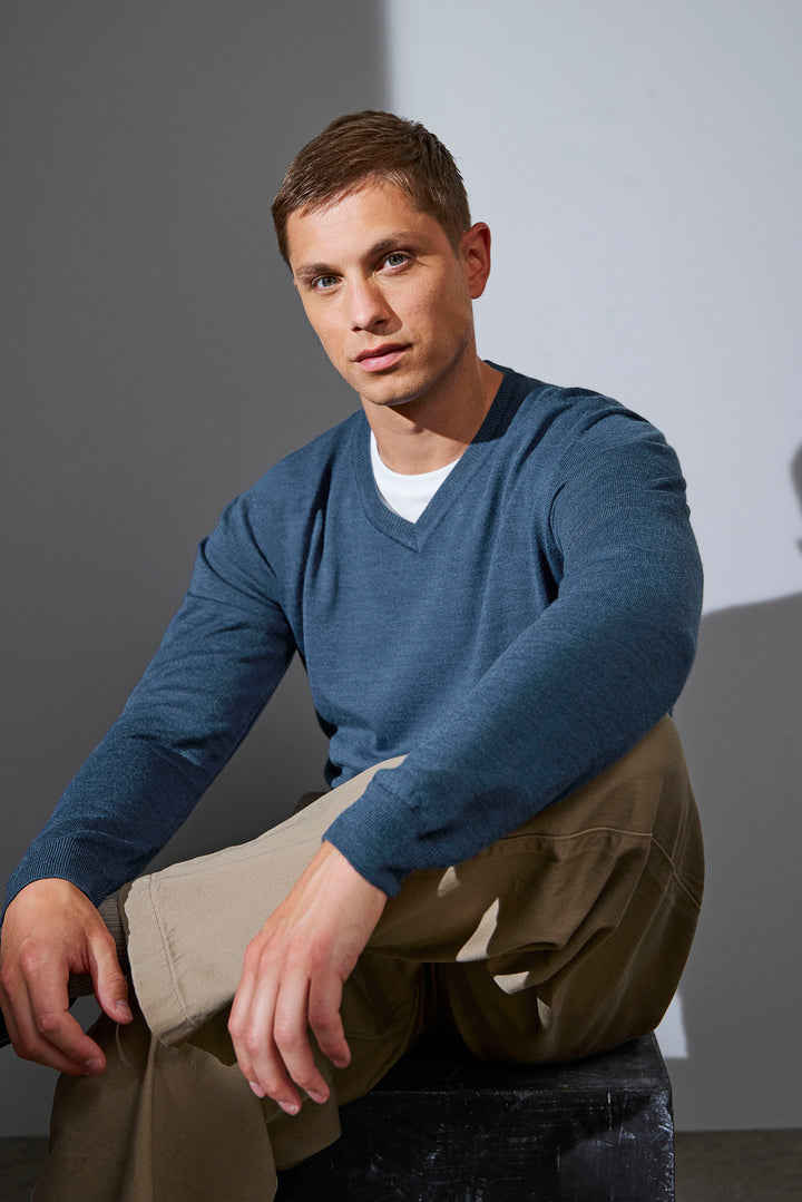 SEVEN SEAS The knit | scollo V - Blu mélange