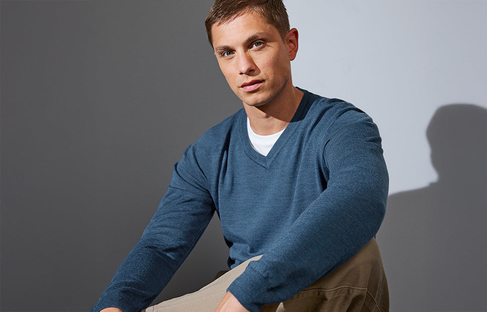 SEVEN SEAS The knit | scollo V - Blu mélange