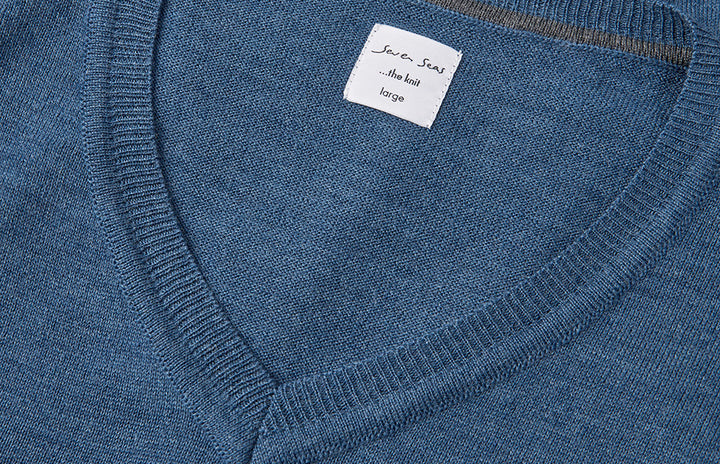 SEVEN SEAS The knit | scollo V - Blu mélange