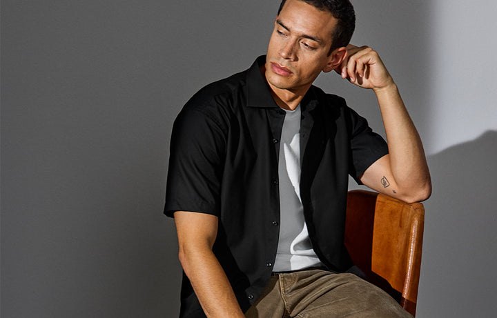 SEVEN SEAS Fine Twill | modern | manica corta - Nero